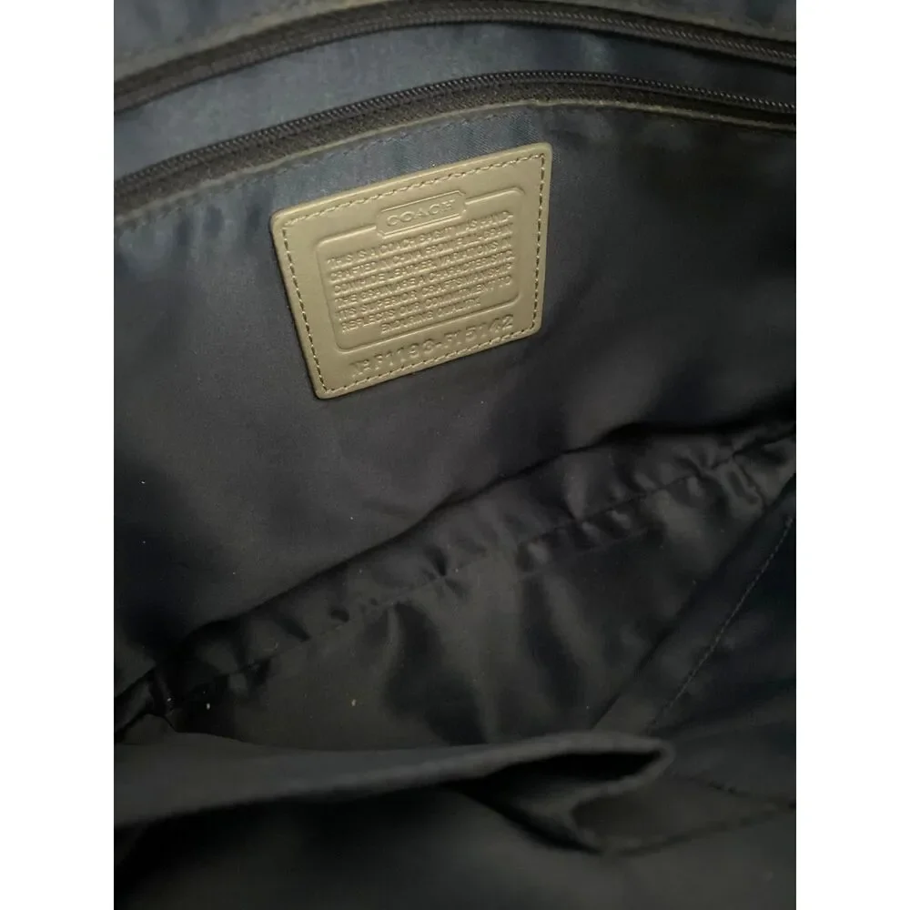 Coach Signature Stripe Patent Leather Tote Shoulder Bag Taupe Grey F15142